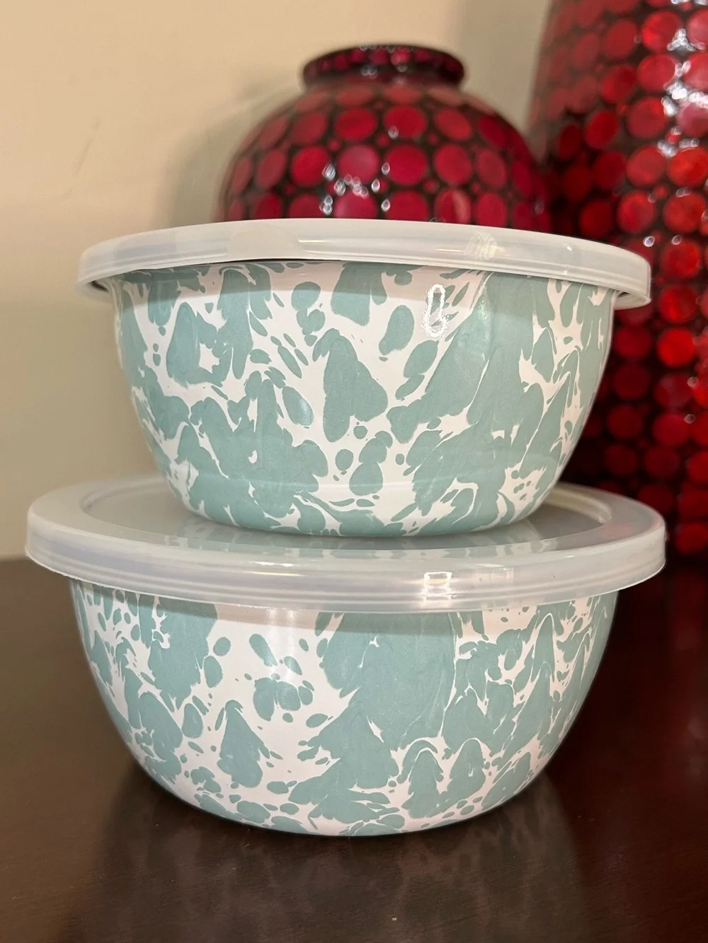 golden Rabbit Sea Glass Swirl 2 piece Prep Bowl Set with Lids